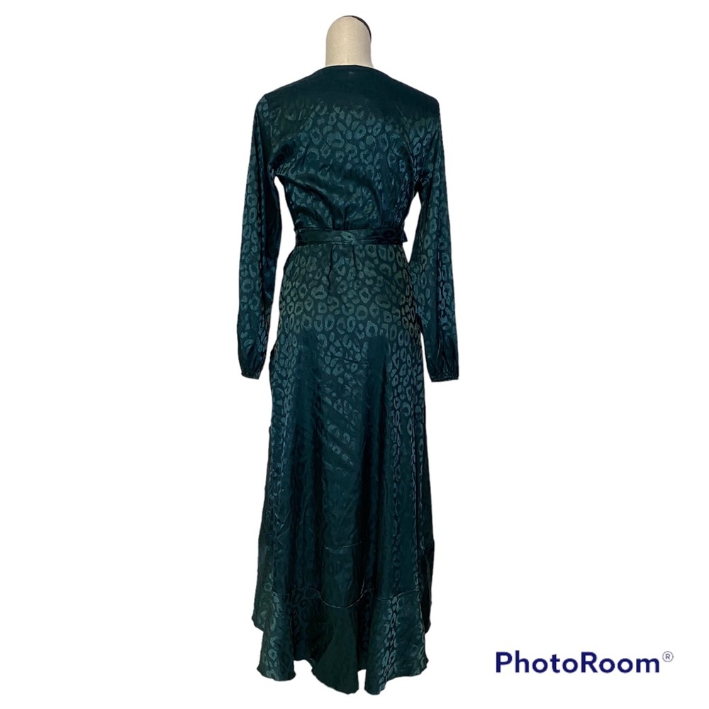 New Simplee green belted wrap ruffled hem long sleeve dress medium - Picture 2 of 9